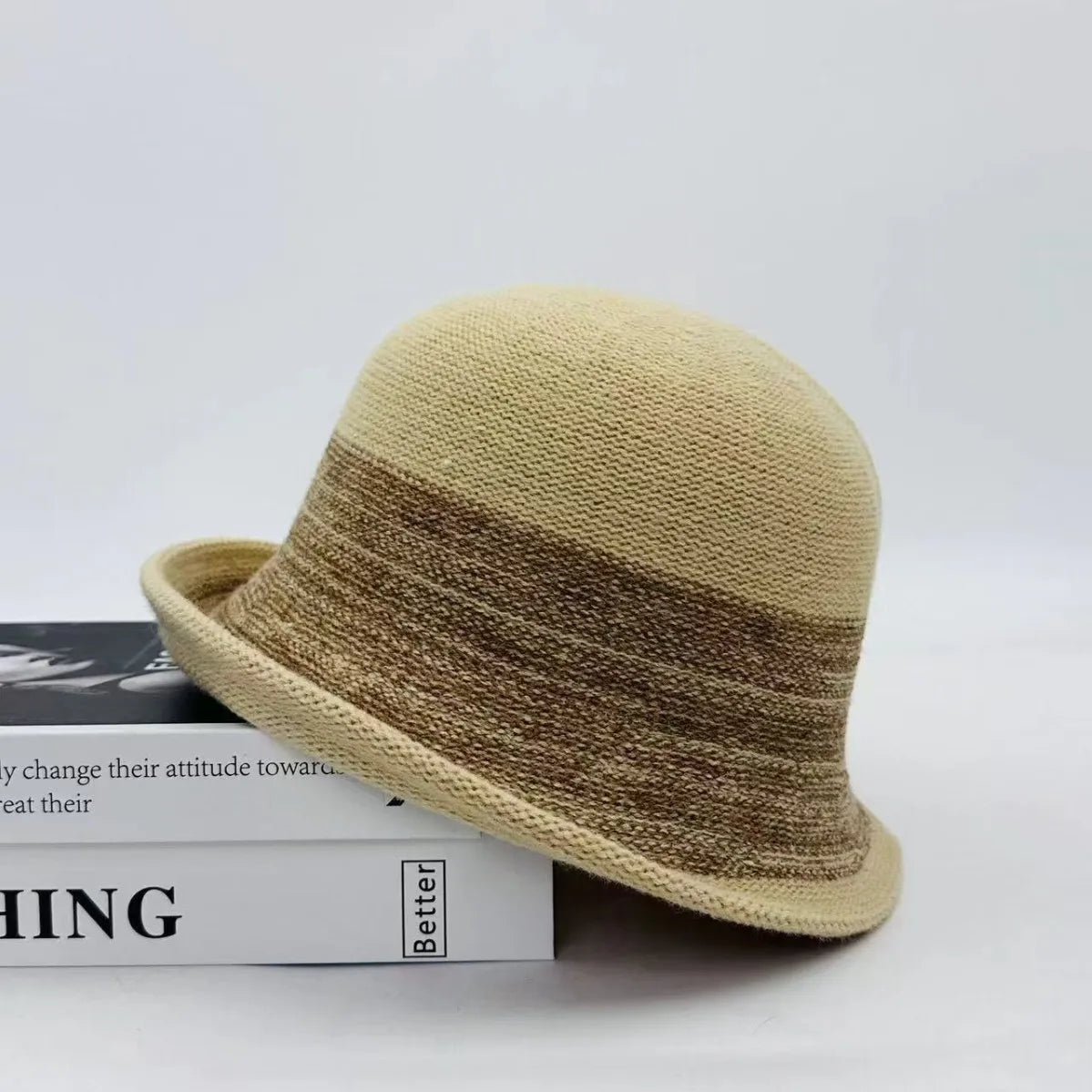 Elegant Curled Top Knitted Bucket Hat