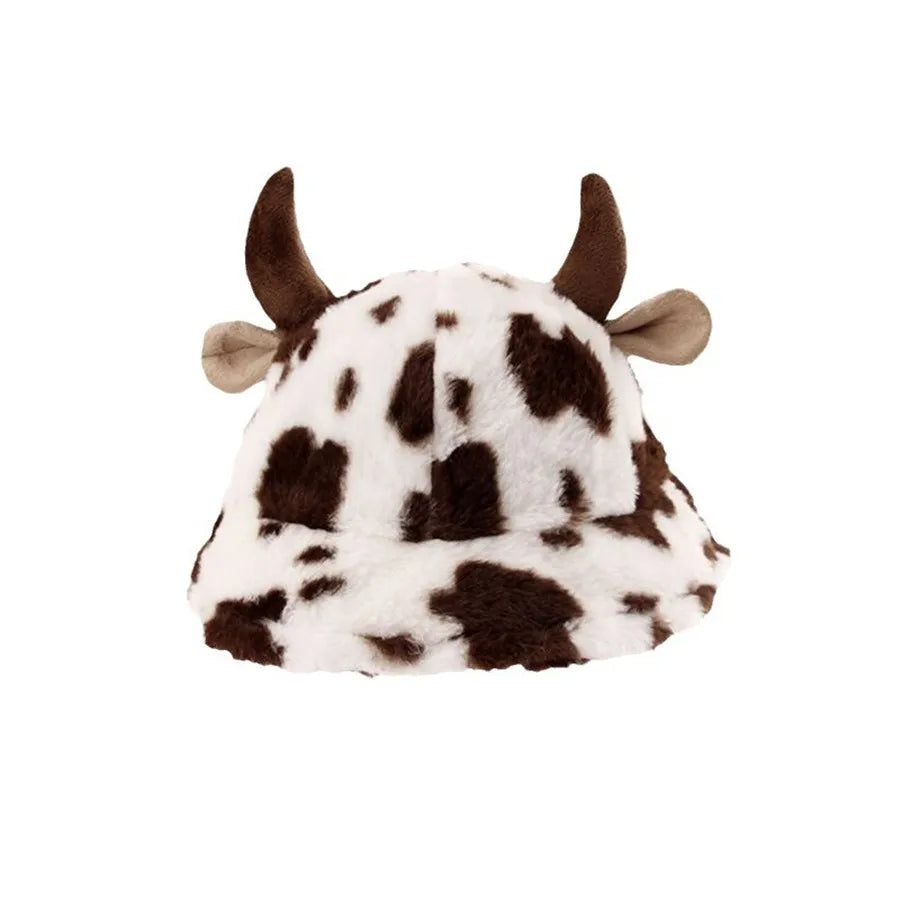 Cow Print Horn Fleece Bucket Hat