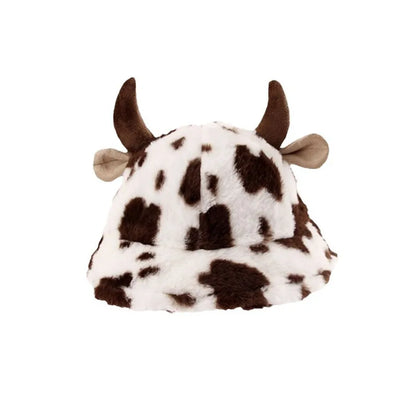 Cow Print Horn Fleece Bucket Hat