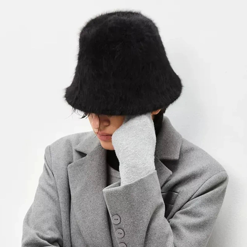 Faux Fur Plush Cloche Bucket Hat