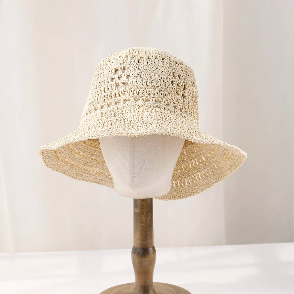 Y2K Korean Handwoven Straw Bucket Hat