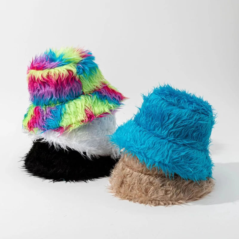 Leopard Fur Plush Autumn Winter Bucket Hat