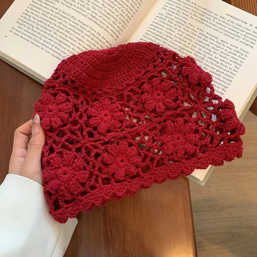 Sweet Y2K Crochet Flower Knit Bucket Hat