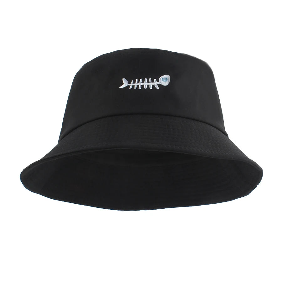 Fish Bone Embroidered Street Hip Hop Bucket Hat