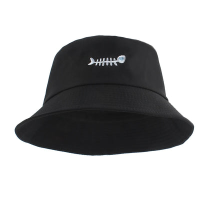 Fish Bone Embroidered Street Hip Hop Bucket Hat
