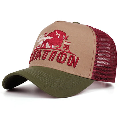 Unisex Station Bull Embroidered Mesh Trucker Cap
