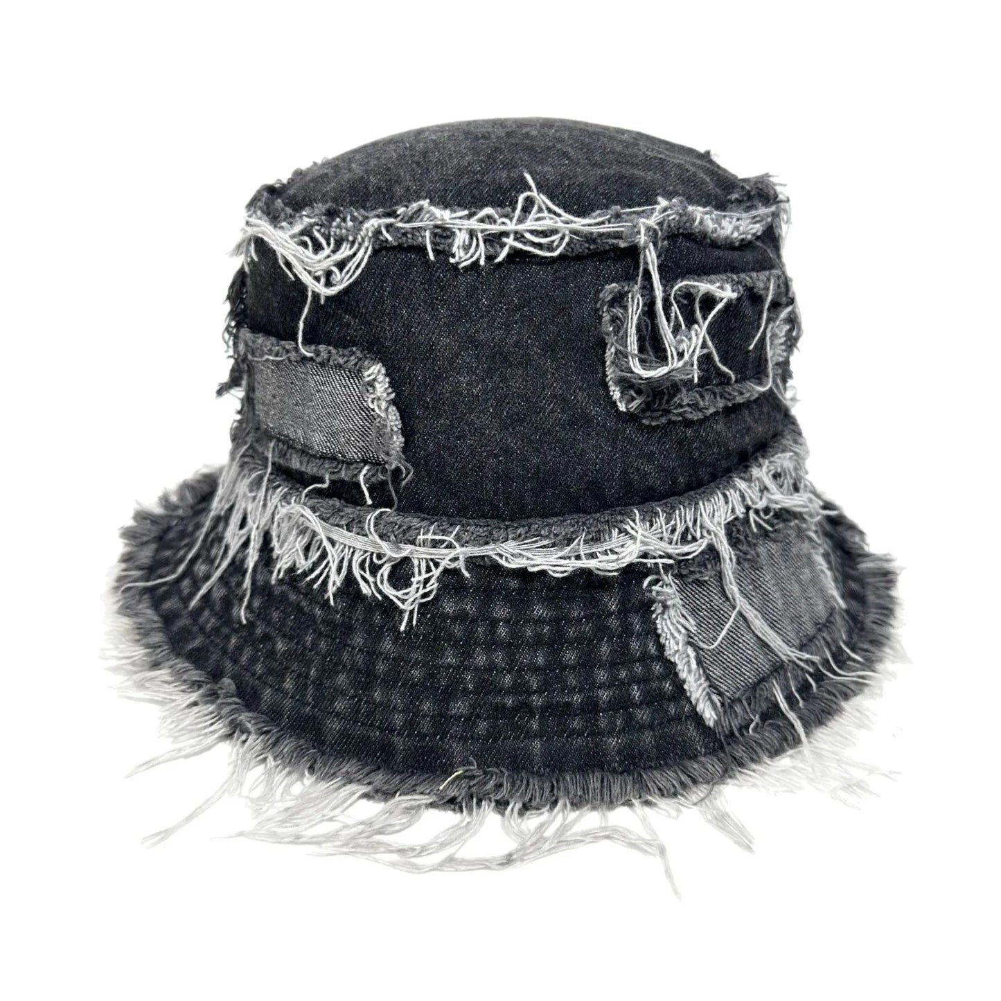 Korean Washed Denim Tassel Brim Bucket Hat