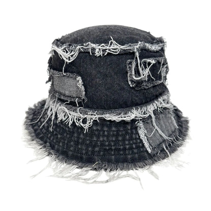Korean Washed Denim Tassel Brim Bucket Hat