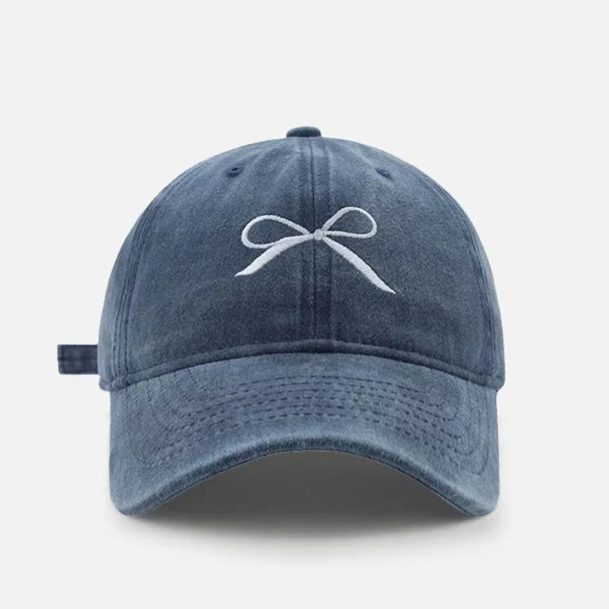 Women Bow Embroidered Washed Baseball Cap