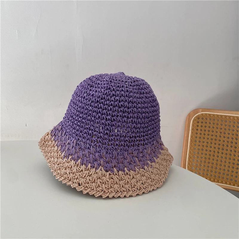 Women's Colorful Straw Woven Bucket Hat