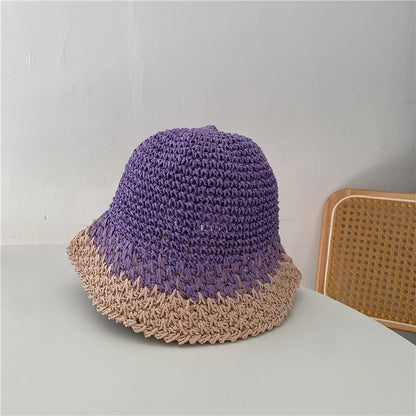 Women's Colorful Straw Woven Bucket Hat
