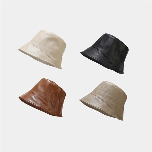 PU Solid Color Bucket Hat for Women and Girls