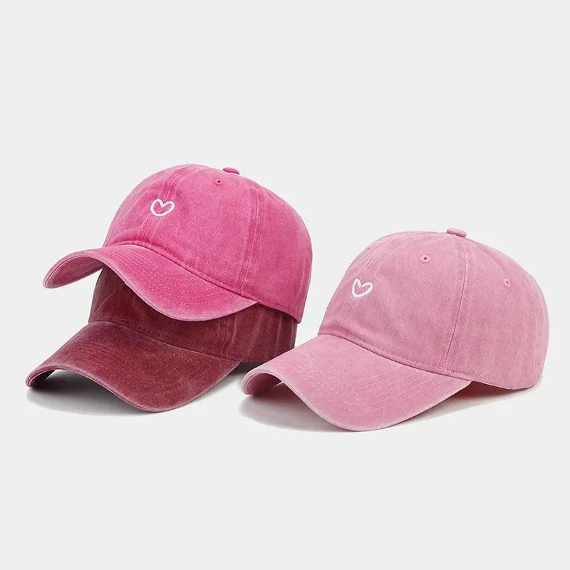 Washed Cotton Embroidered Love Retro Baseball Cap