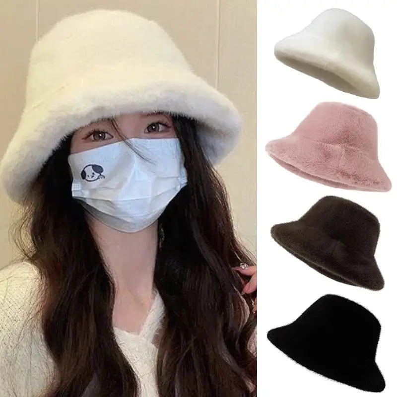 Y2K Faux Fur Fluffy Bucket Hat