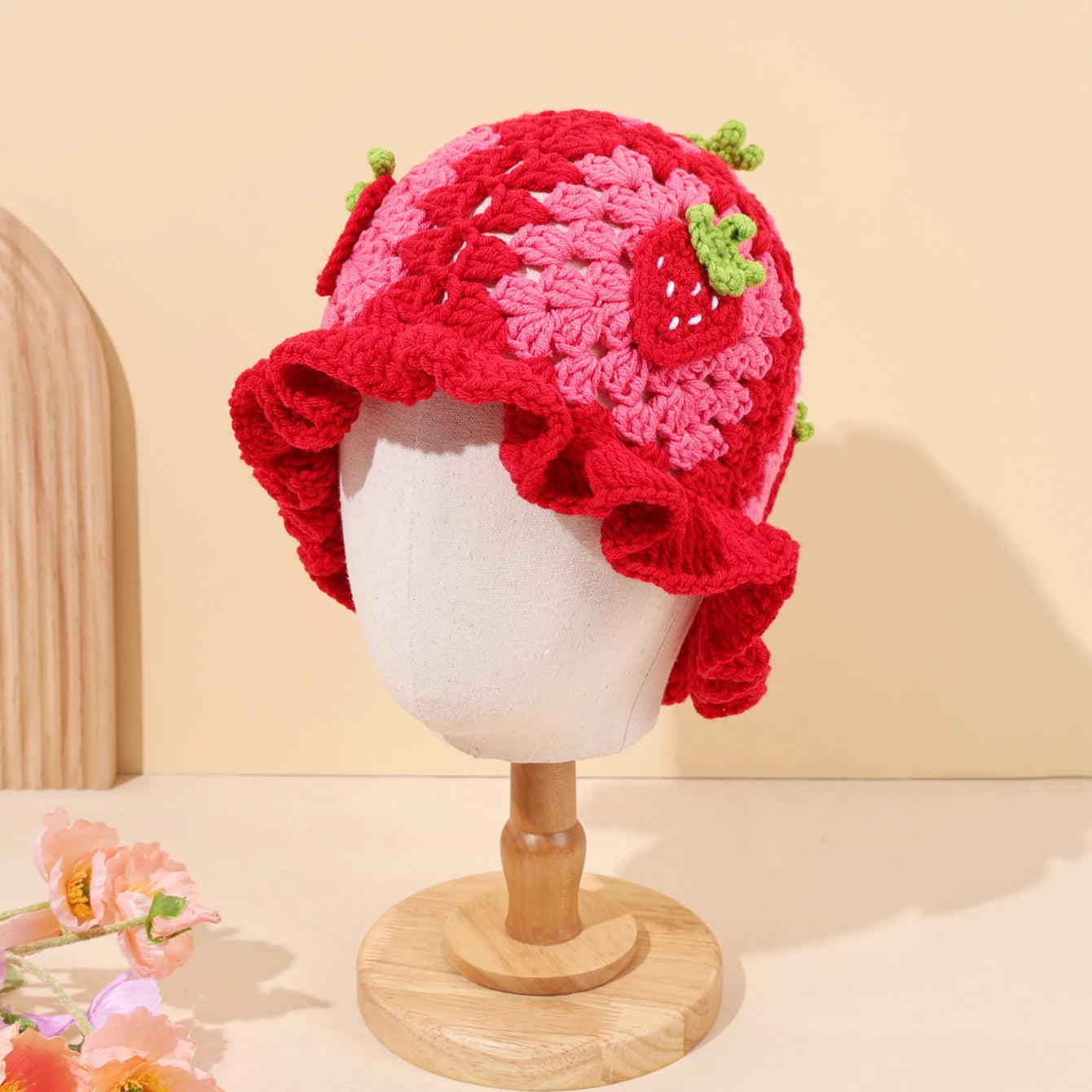 Cute Red Strawberry Sweet Handmade Knitted Fisherman Hat