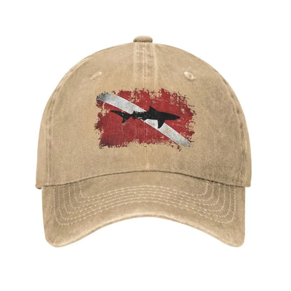 Vintage Shark Scuba Dive Flag Retro Sports Denim Cap