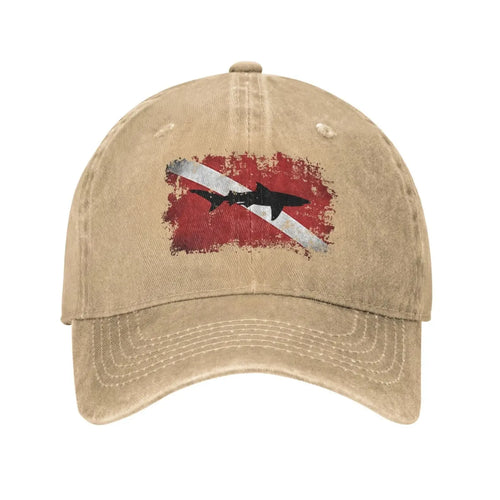 Vintage Shark Scuba Dive Flag Retro Sports Denim Cap