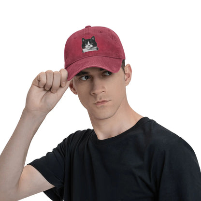 Black White Cat Washed Y2K Trucker Baseball Cap
