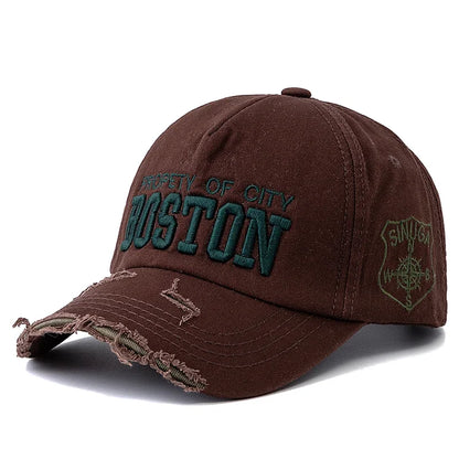 Boston Letter Embroidery Vintage Cotton Baseball Cap Unisex