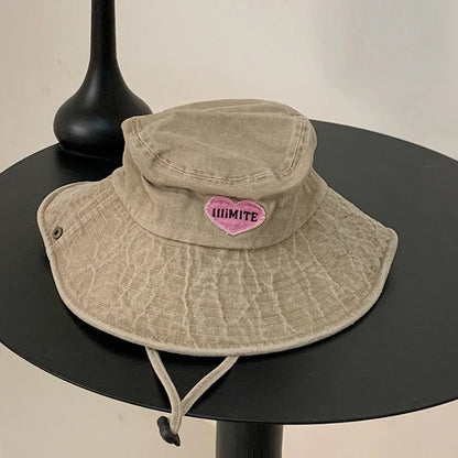 Japanese Retro Washed Pink Love Bucket Hat