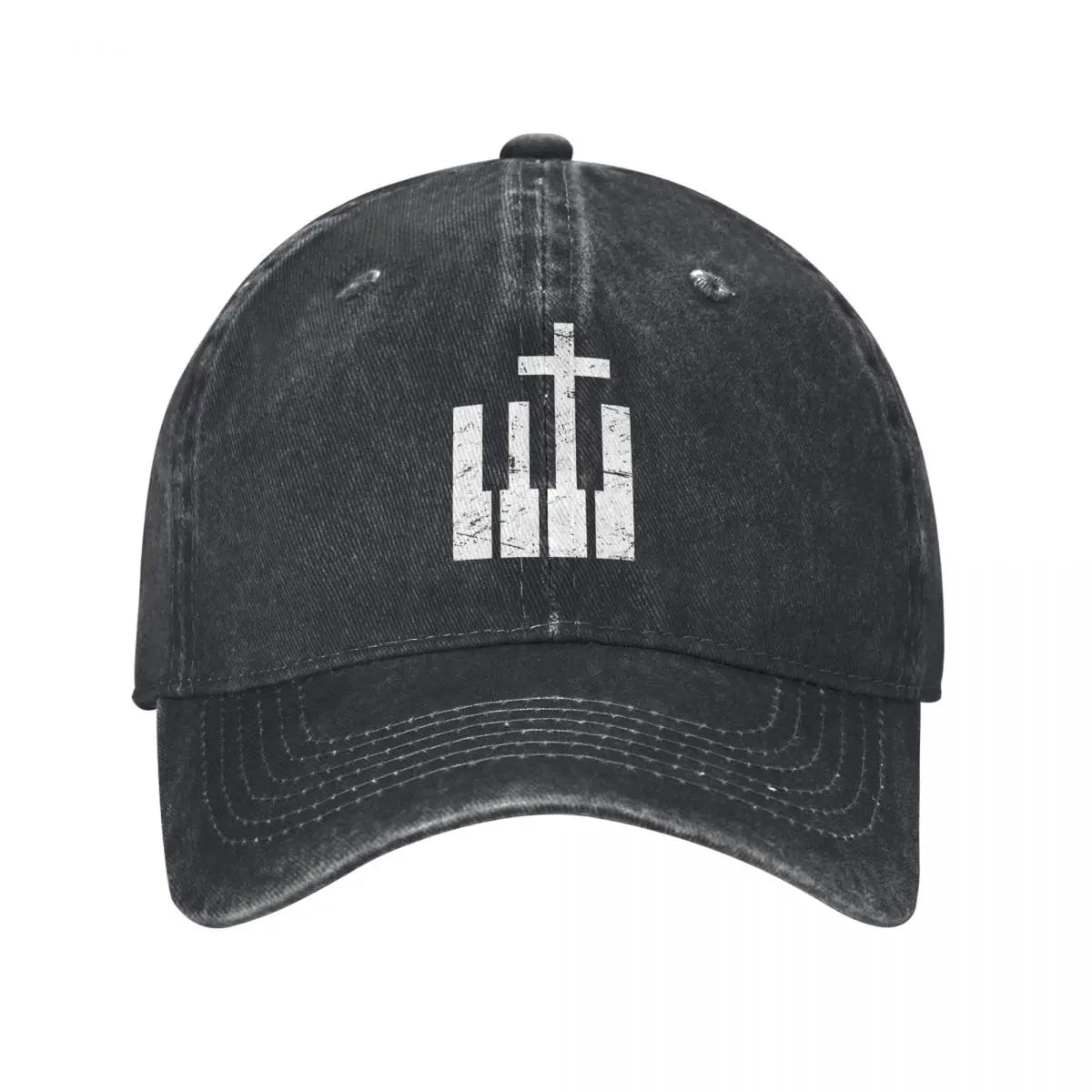 Christian Musician Keyboard Cross Denim Baseball Cap
