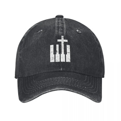 Christian Musician Keyboard Cross Denim Baseball Cap
