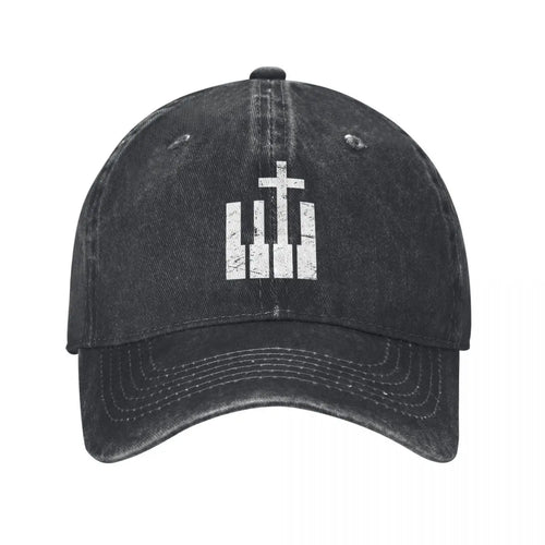 Christian Musician Keyboard Cross Denim Baseball Cap