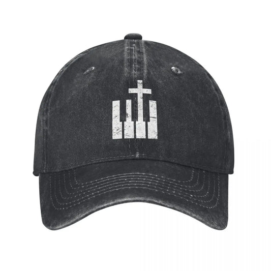Christian Musician Keyboard Cross Denim Baseball Cap