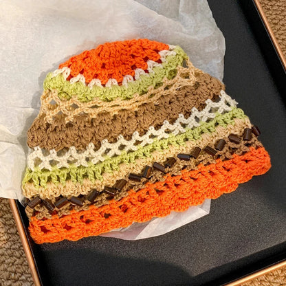 Harajuku Ethnic Handmade Beaded Breathable Women Bucket Hat