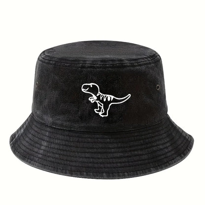Retro Washed Dinosaur Print Fisherman Hat