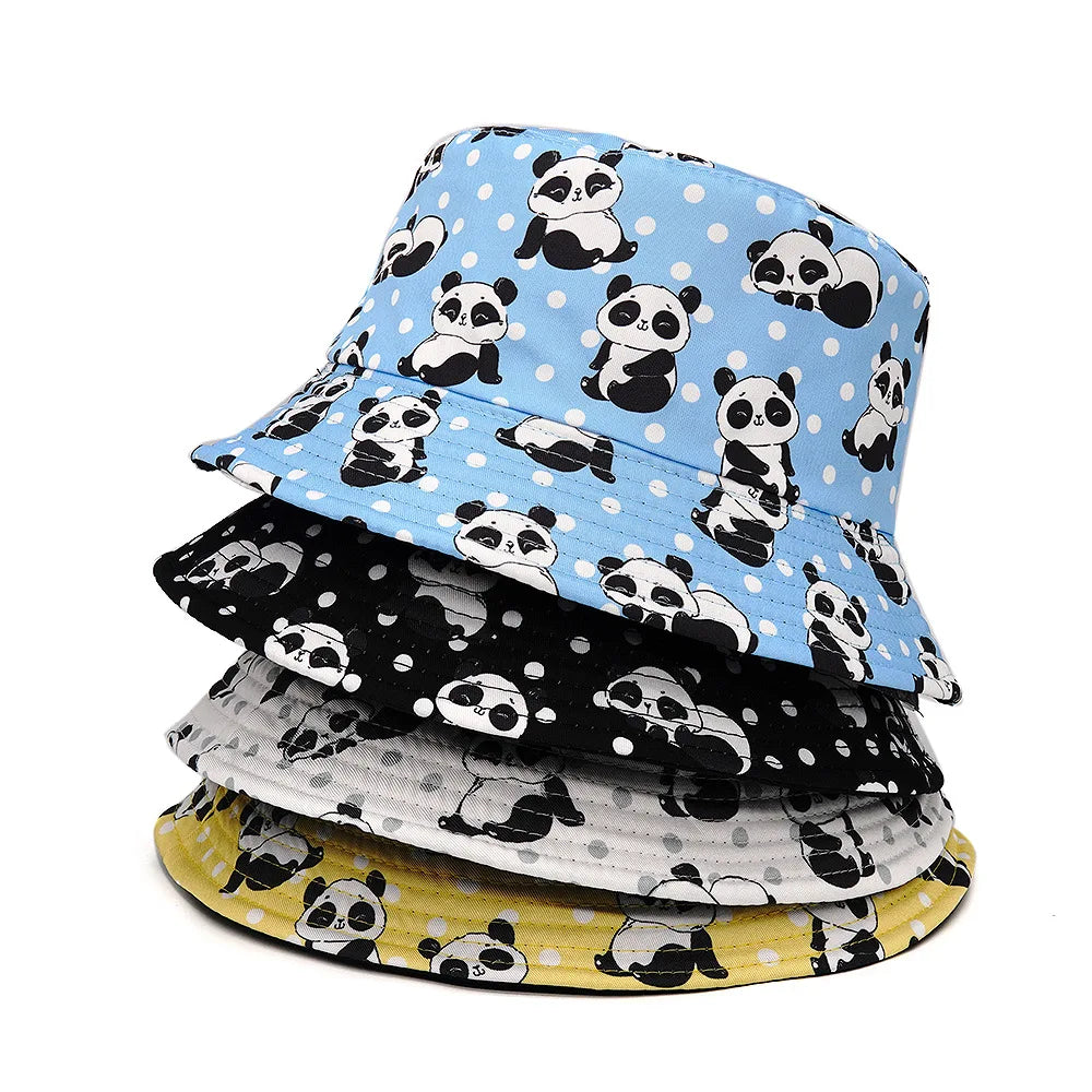 Kids Reversible Cartoon Panda Bucket Hat