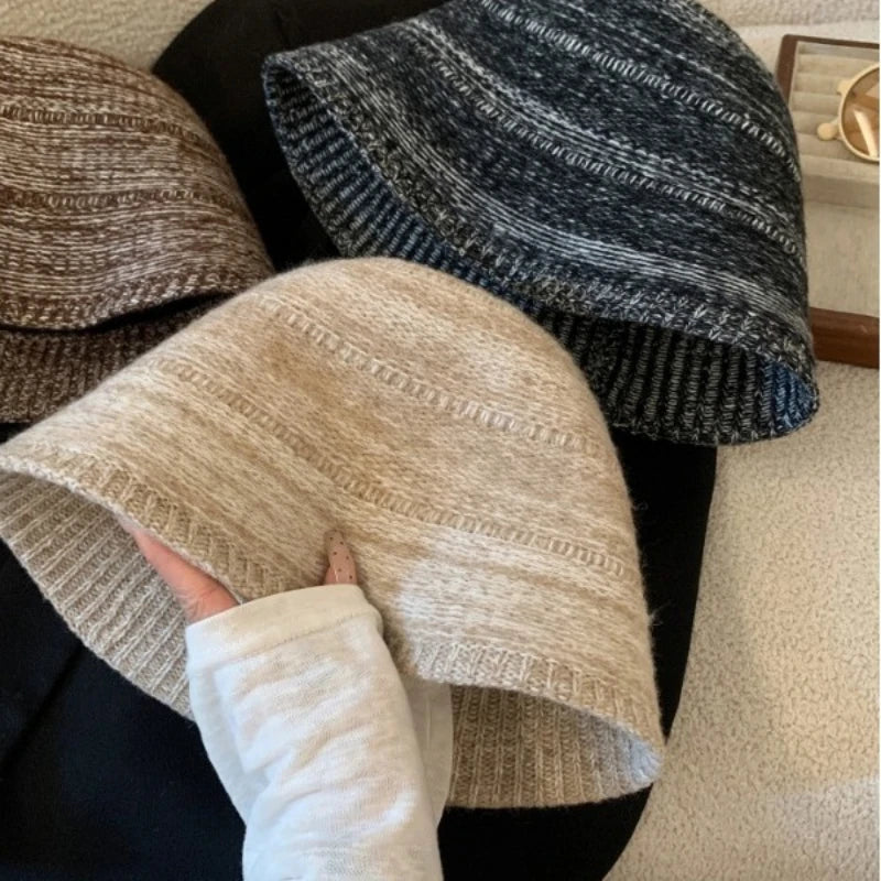 Japanese Mixed Color Knitted Foldable Winter Bucket Hat