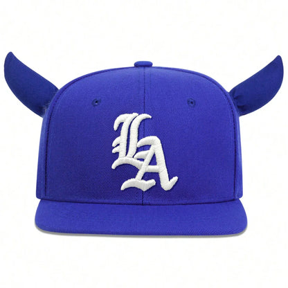 Ox Horn Letter Embroidery Snapback Cap