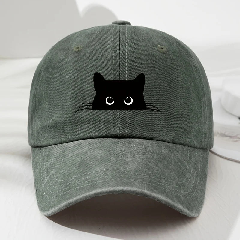Retro Black Cat Print Baseball Cap