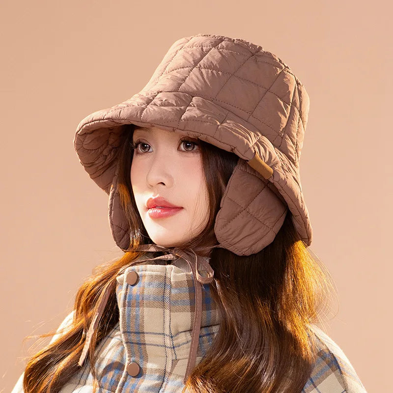 Korean Rhombus Velvet Down Bucket Hat