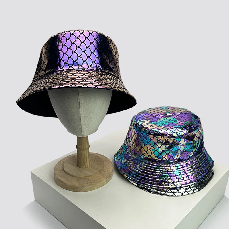 Shiny PU Leather Colorful Bucket Hats