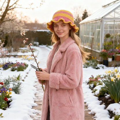 Womens Acrylic Knitted Wide Brim Bucket Hat
