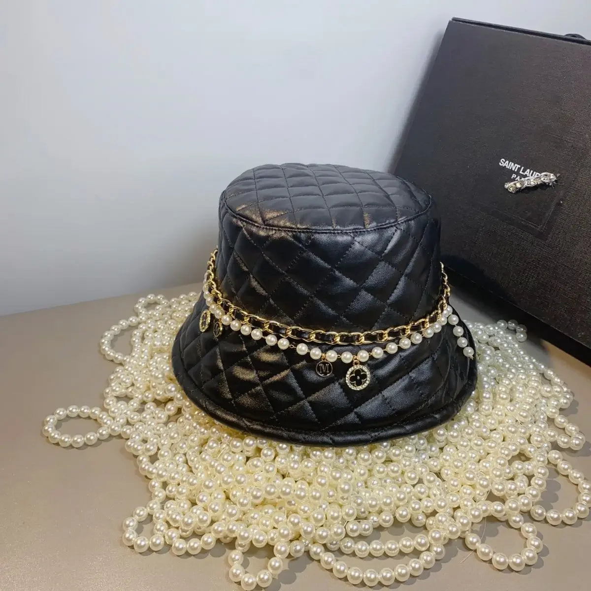 Children PU Leather Quilted Fisherman Hat