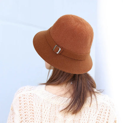 Faux Mink Cashmere Blend Autumn Winter Knitted Bucket Hat