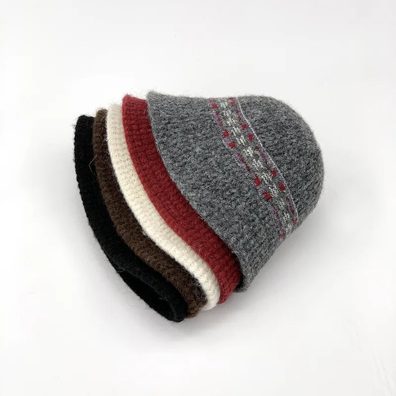 Ethnic Knitted Autumn Winter Bucket Hat Versatile Street Style