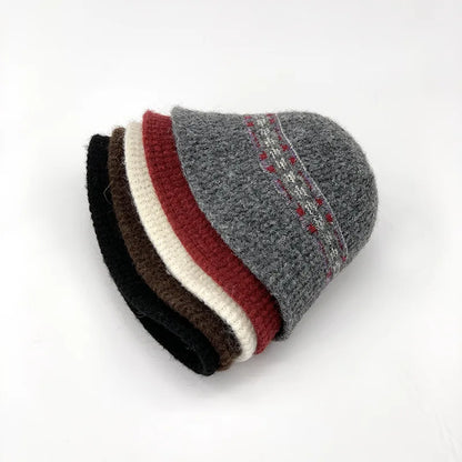 Ethnic Knitted Autumn Winter Bucket Hat Versatile Street Style