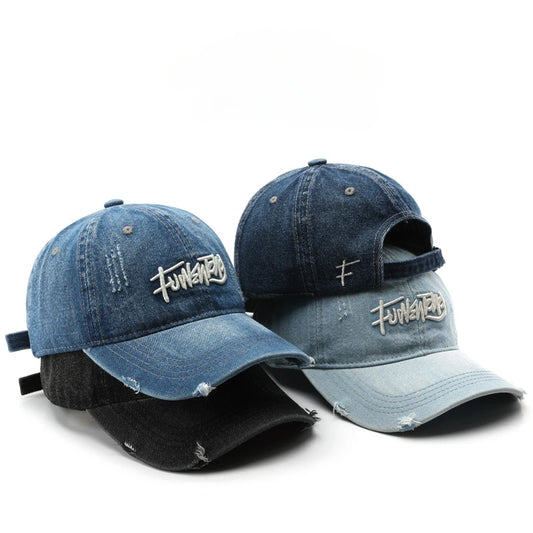 Unisex Japanese Retro Denim Embroidered Baseball Cap