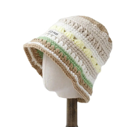 Vintage Handmade Knitted Woolen Winter Women Bucket Hat