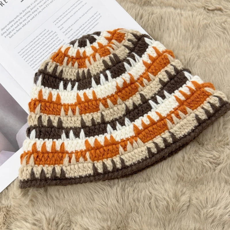 Hand Crochet Color Block Bucket Hat