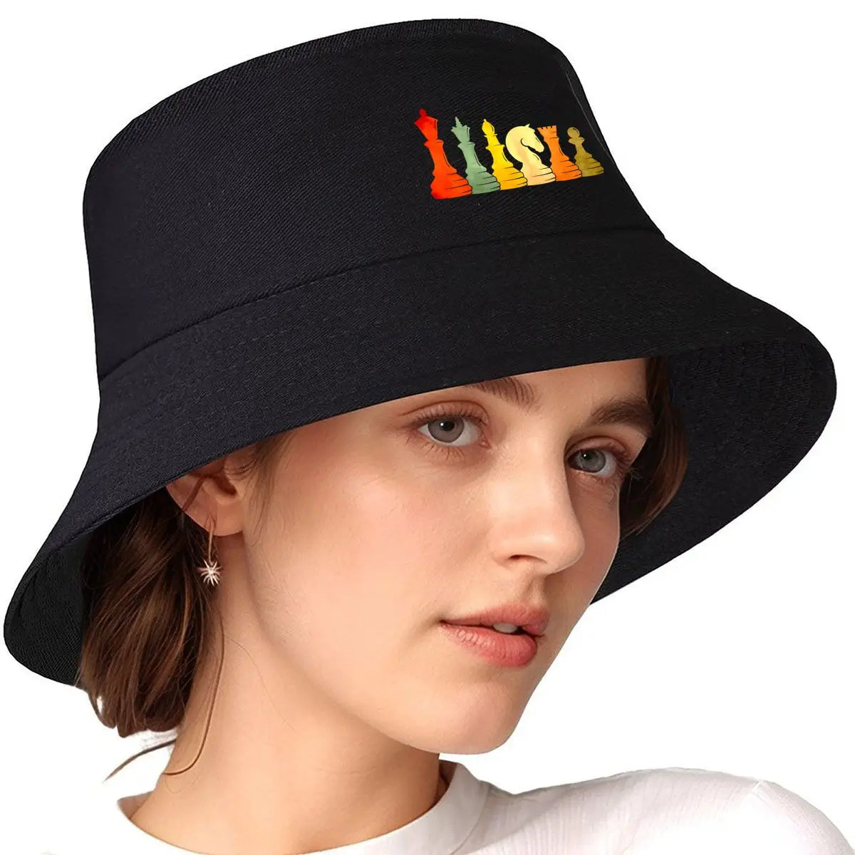 Vibrant Watercolor Chess Pieces Artistic Bucket Hat