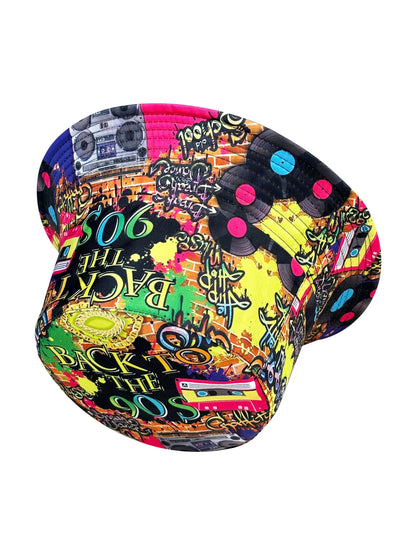 Retro 90s Graffiti Reversible Foldable Bucket Hat