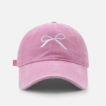 Women Bow Embroidered Washed Baseball Cap