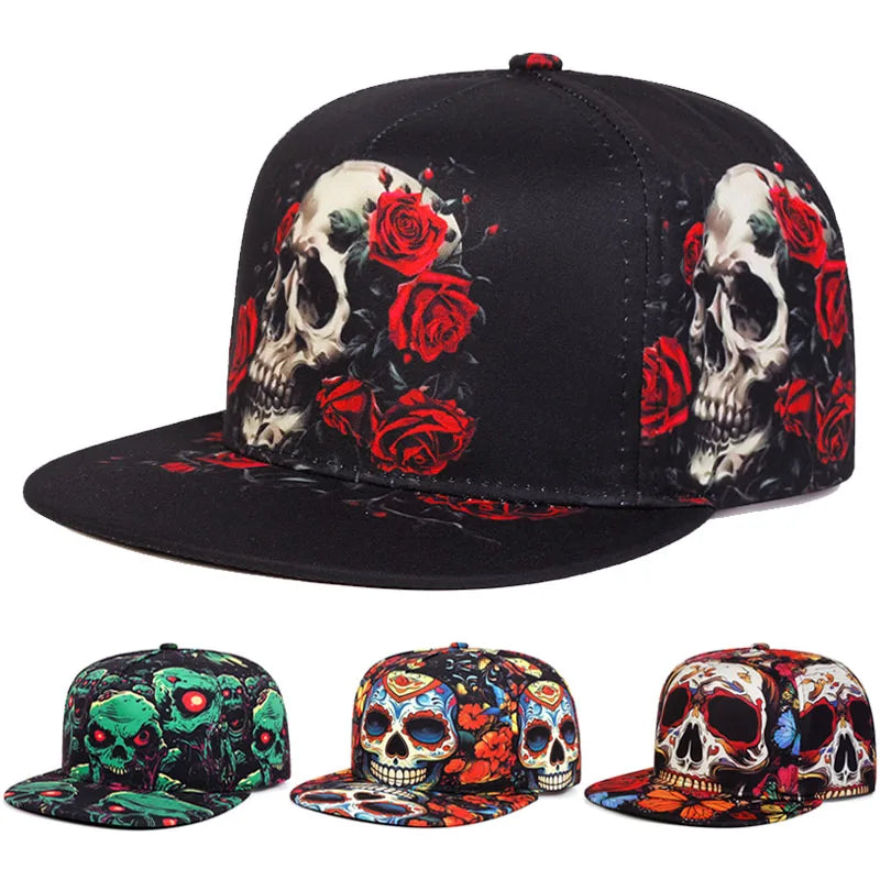 Skeleton Print Flat Brim Hat