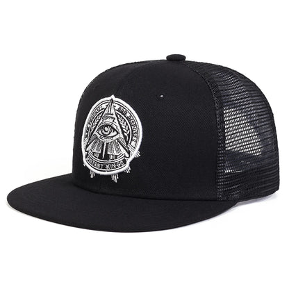 3D Eye Embroidered Flat Brim Hip Hop Cap