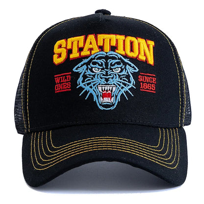 Tiger Head Embroidered Mesh Baseball Cap